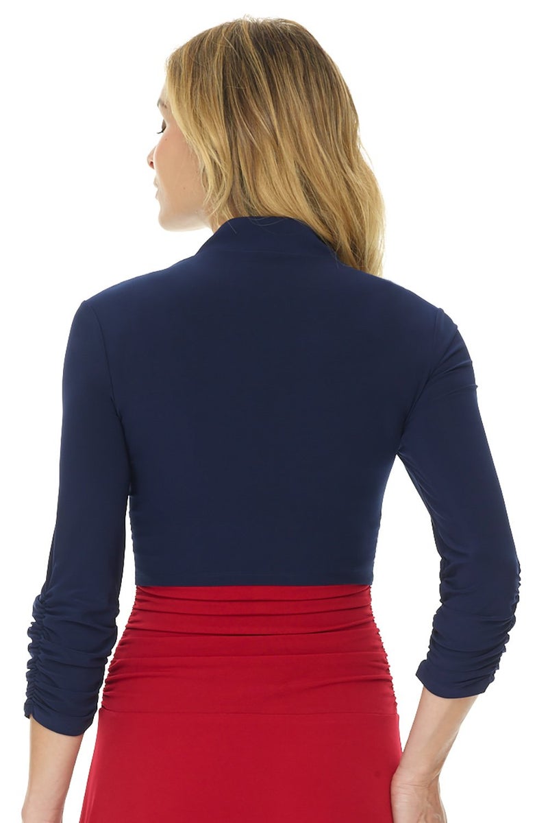 Rekucci Women's Jersey Soft Knit Stretch Bolero Shrug with Ruched Sleeves (Medium, Navy) - Image 3